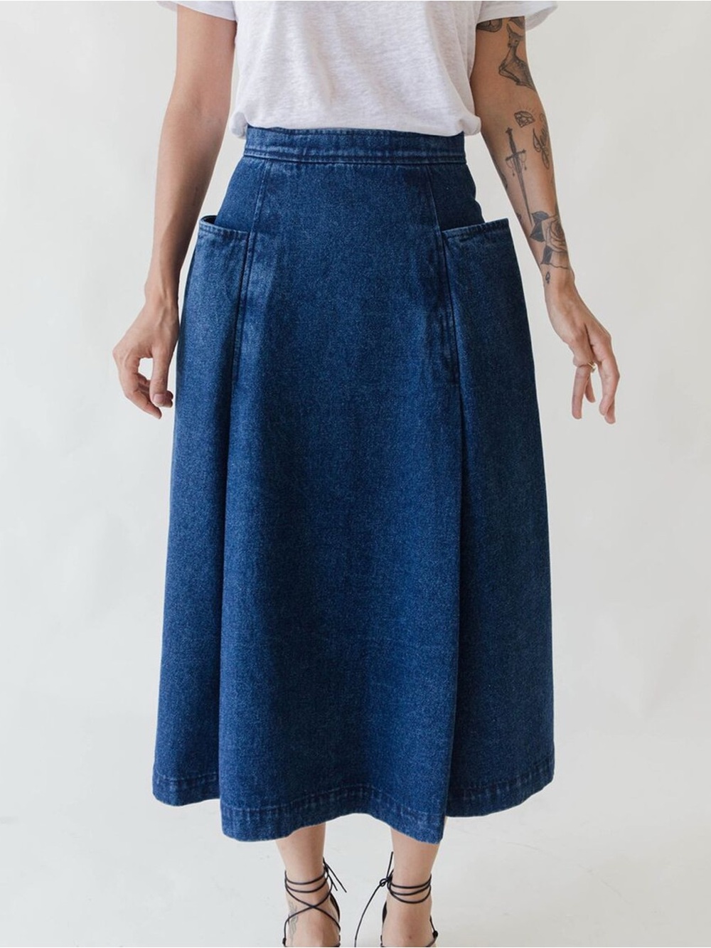 Carleen Denim Pocket Midi Skirt Sz S